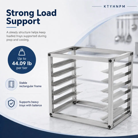 Heavy Duty Six Tier Stainless Steel Bakery Rack Holds Half Sheet Pans Countertop Bun Pan Organizer Kitchen Workhorse Commercial Prep Game Changer Setup For Pros