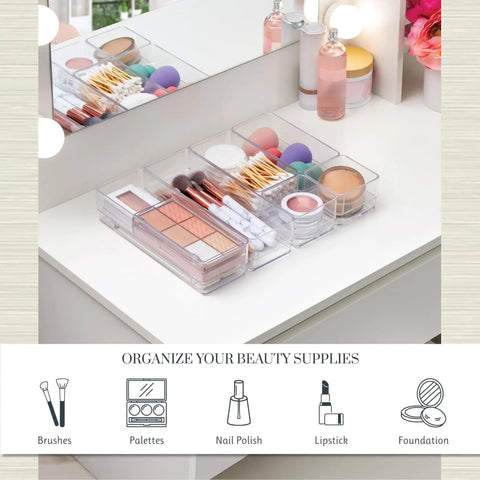 Keep Your Drawers Chill And Clutter Free With This Awesome 6 Piece Clear Drawer Organizer Bins Set Multi Size Nesting Containers For Bathroom Vanity Makeup Or Desk Storage Made In Usa Quality You Can Trust
