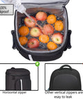 Leakproof Insulated Backpack Cooler Bag For Work Or Play Grab And Go Lightweight Waterproof 30 Can Capacity showing leakproof test with fruits