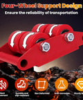 8T Machinery Skate Dolly 4 Wheel Heavy Duty Equipment Mover Rollers showing red four-wheel support for reliable transport.