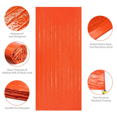 Emergency Sleeping Bag With Compass 2 Pack Portable Waterproof Bivy Sack showing features and durability details