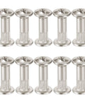 Ten Pack Furniture Joint Connector Bolts And Connecting Nut Sets With Sixteen Millimeter Sleeves. Silver connectors for furniture repairs.