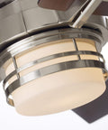 Close-up view of the light fixture on the Dope 54 Inch Indoor Ceiling Fan With Dimmable LED Lighting in brushed steel.