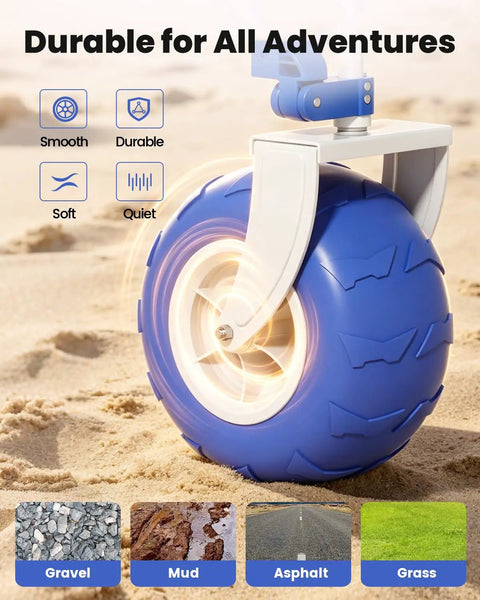 9 inch balloon wheel of Heavy Duty Beach Wagon With 9 Inch Balloon Wheels And Tailgate Foldable Sand Cart on sand