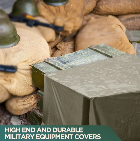 Heavy Duty Waxed Canvas Tarp Cover 21oz Duck Cloth 8x10 Ft covering equipment with sandbags and helmets