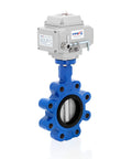 Rock Solid Heavy Duty 4 Inch Dn100 Lug Butterfly Valve With 110V Ac Electric Actuator AISI304 stainless steel in blue finish.