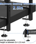 Close-up of Expandable Under Desk Storage 2 Tier Shelf Clamp showing 2.5-inch maximum thickness adjustability for office desks.