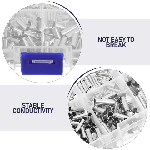 600 Piece Wire Ferrules Kit With 7 Sizes Copper Crimp Connectors Non Insulated Silver End Sleeves Terminals For Industrial Control Panels And Distribution Boxes Easy Integration And Setup, plastic case