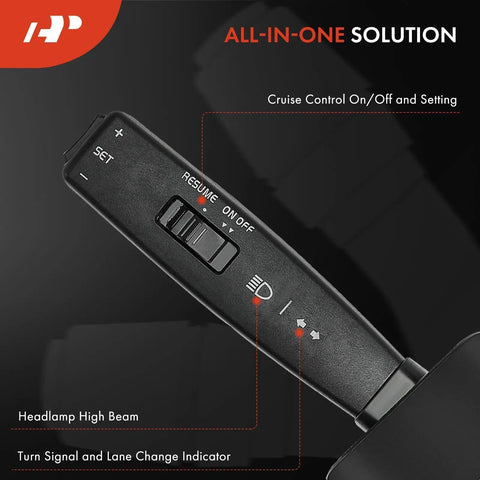 Close-up of a Volvo VNL VN Turn Signal Switch Multi Function For 2005 To 2012 Trucks showing cruise control and turn signal settings.