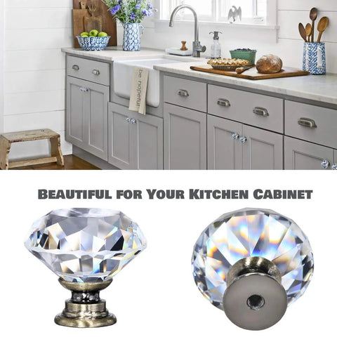 Crystal Cabinet Knobs Set 12 Pack Diamond Drawer Handles With Bronze Base Screws One And One Quarter Inch Clear Glass Knobs