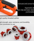 Detail of No Sweat Electric Pipe Threader 2300W Handheld Threading Machine showing ergonomic handle and six heavy duty dies.