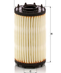 Front view of HU 7049 Z Cartridge Oil Filter for Audi A Series Q Series RS Series S SQ Series and Porsche Cayenne Macan Panamera.