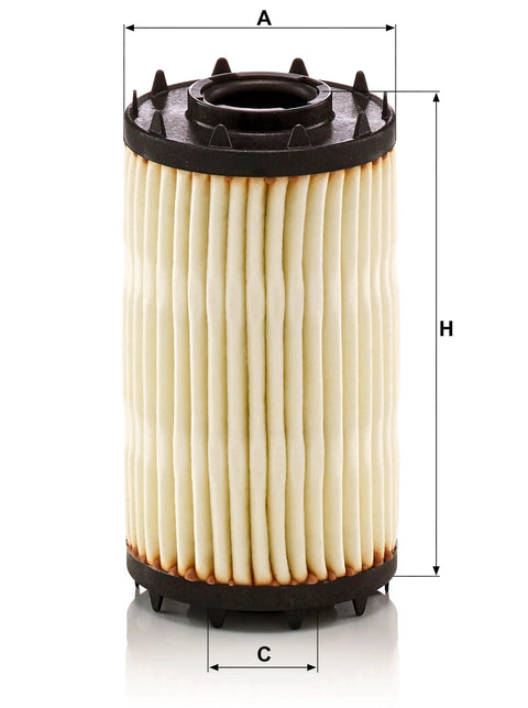 Front view of HU 7049 Z Cartridge Oil Filter for Audi A Series Q Series RS Series S SQ Series and Porsche Cayenne Macan Panamera.