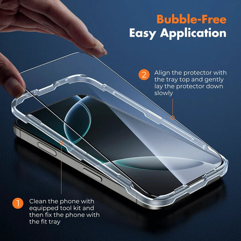 Iphone 16 Pro Max Screen Protector Kit 3 Pack Full Coverage Tempered Glass 9H Hardness Bubble Free Easy Install Frame shown.