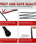 Components of Seven By Seven Foot Baseball And Softball Practice Net With Numbered Strike Zone And Adjustable Batting Tee.