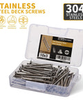 Heavy Duty Stainless Steel 304 Wood Deck Screws, 3 Inch Flat Head With T25 Torx Drive, 10 X 3 Inch For Decking And Fence, Outdoor Wood Projects, 70 Pieces Per Pound, Includes Free Torx Bit in plastic box.