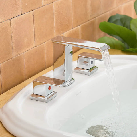 Waterfall Widespread Bathroom Faucet Chrome 3 Hole 2 Handle Vanity Sink Mixer Tap With Pop Up Drain Overflow And Supply Lines