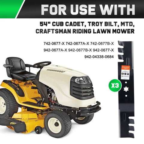 Beefy 54 Inch Mower Blades Replacement For Cub Cadet 942 0677B with zero turn lawn tractor and 6 star mounting pattern
