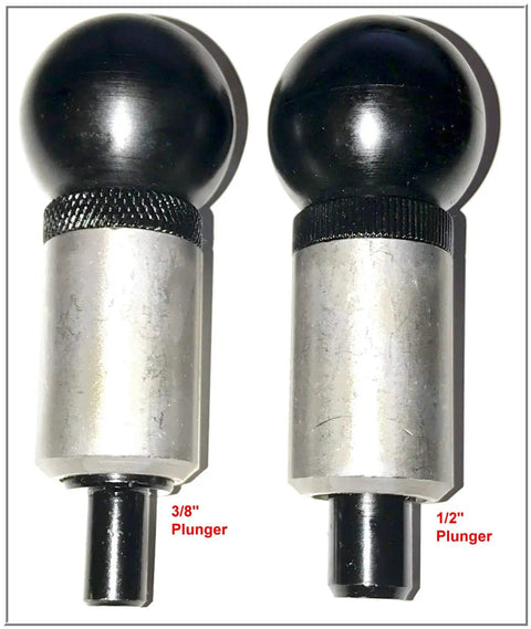 Heavy Duty Spring Loaded Pull Pin With 3/8 Inch Plunger and 1/2 Inch Plunger side by side view for quick adjustments.