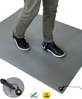 Person standing on ESD Safe Anti Static Floor Mat With Grounding Cable, 0.12 inch thick, 4 by 7 feet, gray speckled