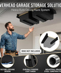 Connectable Overhead Garage Storage Rack With 3 Rails Set For Ceiling Mount Holds 2 Plastic Totes Space Saving Metal Ceiling Organizer System