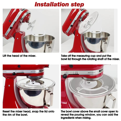 Spill Proof Bowl Covers For 4.5 To 5 Qt Tilt Head Stand Mixers With Splash Guard And Extra Pouring Window installation steps