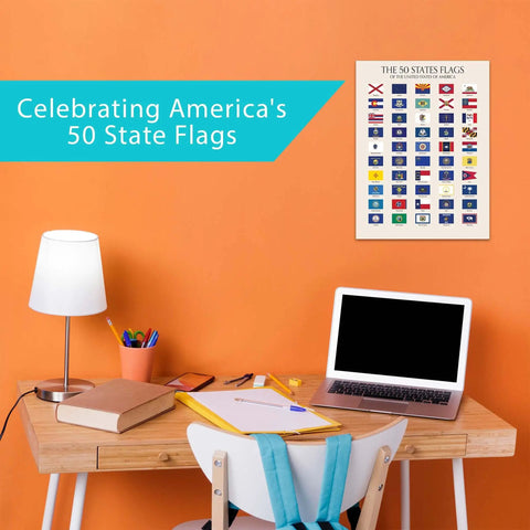 50 State Flags Of The USA Wall Art Pack For Classrooms And Home Study Unframed State Flag Wall Decor 12 By 16 Inches on wall