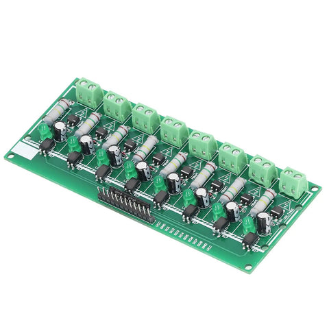 8 Channel Optocoupler Isolation Board For 220V AC Detection with green connectors on a circuit board for industrial control and DIY use