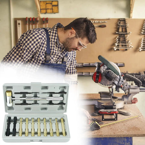All In One Hammer And Punch Set With Chrome Plated Steel Hammer Nylon And Brass Heads 15 Piece Punch Kit in toolbox