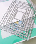 Rectangle Frame Metal Die Cuts Set With Scalloped Edges And Stitched Nesting Tags for DIY paper crafts on table