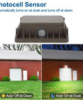 2 Pack 50W Outdoor LED Flood Lights With Dusk To Dawn Photocell, IP65 Waterproof Security Lighting, auto sensor on building