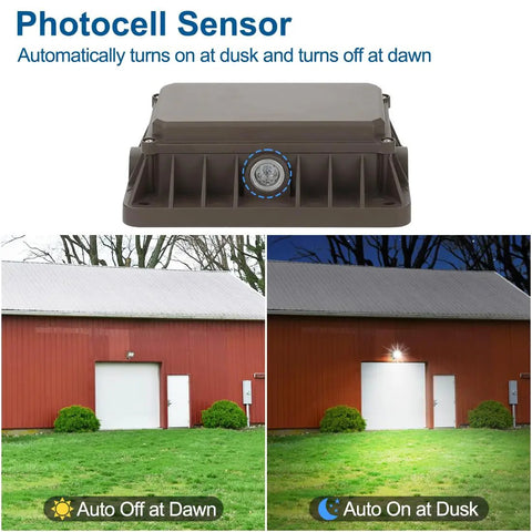 2 Pack 50W Outdoor LED Flood Lights With Dusk To Dawn Photocell, IP65 Waterproof Security Lighting, auto sensor on building