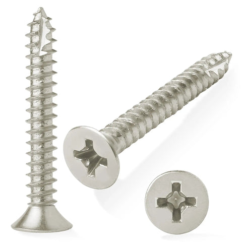 Heavy Duty Satin Nickel Door Hinge Wood Screws Number 9 X 1-1/2 Inch solid alloy steel screws shown with flat heads.