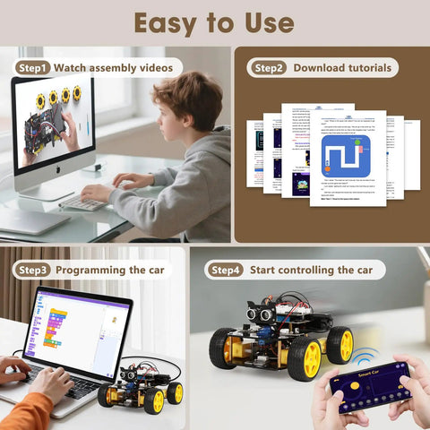 ESP32 Powered Smart Robot Car Kit For Kids And Teens Ages 8 To 16 Arduino And Scratch Compatible App Controlled STEM Coding Toy Hands On Robotics Learning With 16 Story Tutorials A Totally Cool STEM Gift, app-controlled car kit