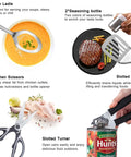 All In One 31 Piece Camping Utensils Set For Outdoor Cooking And Grilling including stainless steel tools and accessories