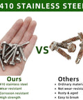 410 stainless steel heavy duty rip through sheet metal screws with hex washer head design compared to rusty screws.