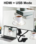4K Webcam With Dual HDMI USB Interface displayed on monitor and laptop, showing a cup and books, illustrating real-time video quality.
