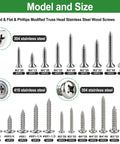 Different sizes of screws in the 810 Piece Stainless Steel Wood Screws Kit For DIY Projects Self Tapping Screws In Sizes M3 M4 M5 M6.