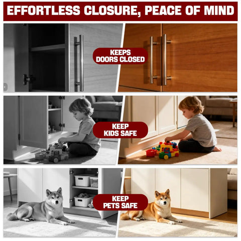 Ultra Thin Magnetic Cabinet Door Catch Set, 14 Pack Adhesive Drawer Latch with child and pet safety features