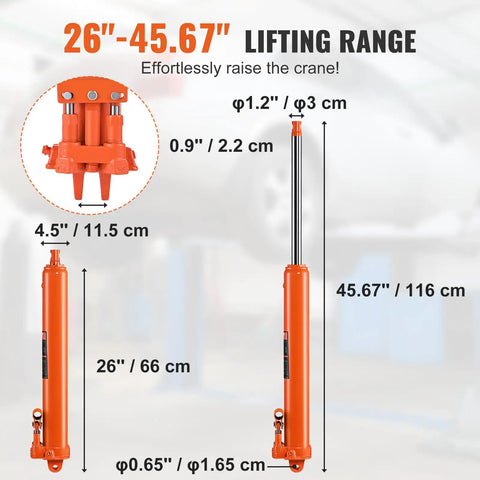 Rock Solid Hydraulic Long Ram Jack With Double Piston Pump And Clevis Base For Engine Hoists And Shop Cranes Adjustable Twenty Six To Forty Six Inch Lift Built Like A Boss For Garage Hustling Daily