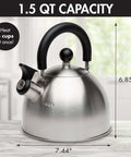 Whistling Stovetop Tea Kettle With Food Grade Stainless Steel, 1.5 Quart Capacity, Boils Fast, No Waiting, Cool Touch Folding Handle