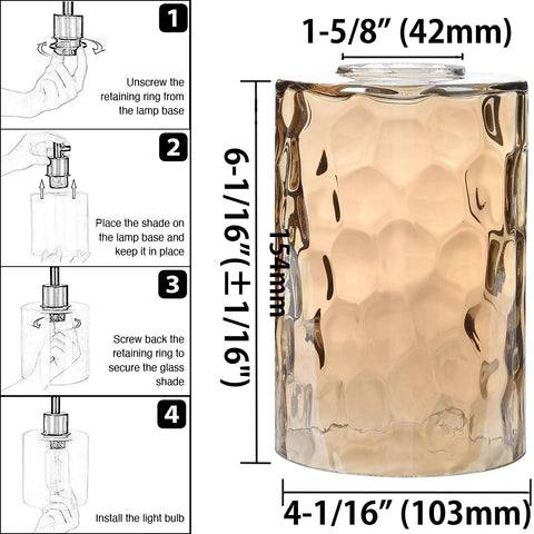 Frosted White Linen Cylinder Glass Lamp Shade Replacement Globe Pack For Light Fixtures 6-1/16 Inch High 4-1/16 Inch Diameter