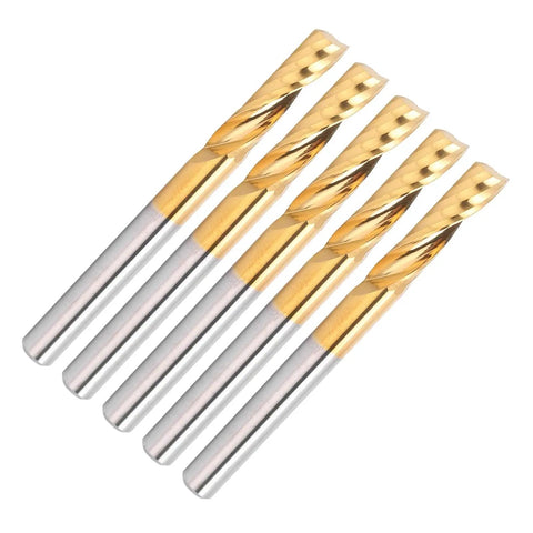 5 Pack CNC Spiral End Mill Router Bit Set High Speed Steel Alloy Coated Lightweight And Compact For Smooth Aluminum Brass Copper Cuts Durable Non Ferrous Metals Pro Grade Tools