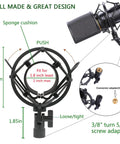 Mic Shock Mount With Pop Filter For 46mm To 51mm Condenser Microphones, Anti Vibration Suspension Clip, diagram showing dimensions.