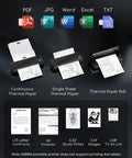Continuous, single sheet, and roll paper options for Ultra Portable Wireless Thermal Printer For Travel And Home Office.