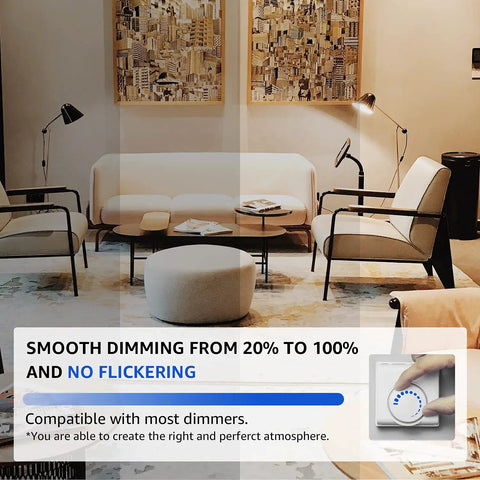 Living room showcasing smooth dimming of Dimmable GU10 LED Light Bulbs 4.5W 2700K Soft White, featuring no flickering