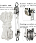 Heavy Duty Stainless Steel Snatch Block Pulley System With Double Grooves And Built In Bearings, 25m/8mm Rope, Tough As Nails For Lifting, Kayak Prep, Garage Projects, Winch, Hunting, And 1100lb Loading with rope and double-groove pulley