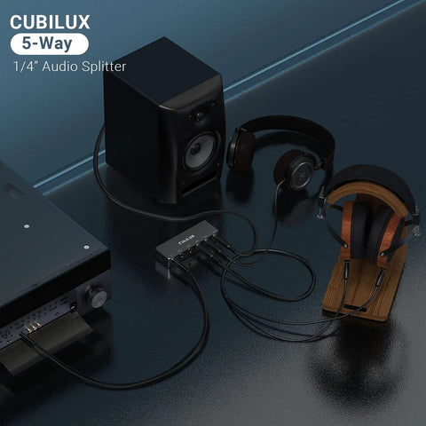 Passive One Quarter Inch Audio Splitter Box With Five TRS TS Outputs for studio recording connected to speakers and headphones