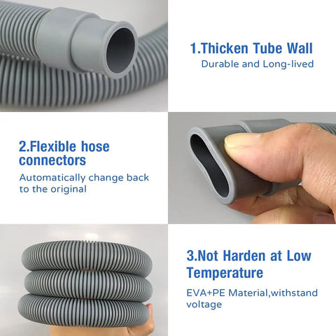 Universal Washing Machine Drain Hose 16.4 Ft With Clamp One And A Half Inch Gray Polypropylene Heavy Duty Corrugated Hose features.