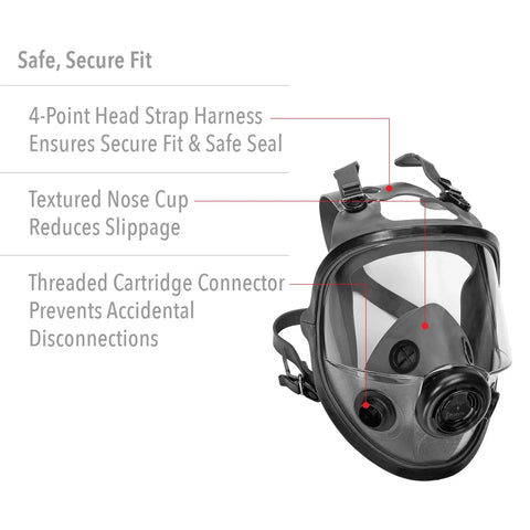 Full Facepiece Respirator For Tough Jobs Niosh Approved Small Size with secure fit features and 4-point head strap